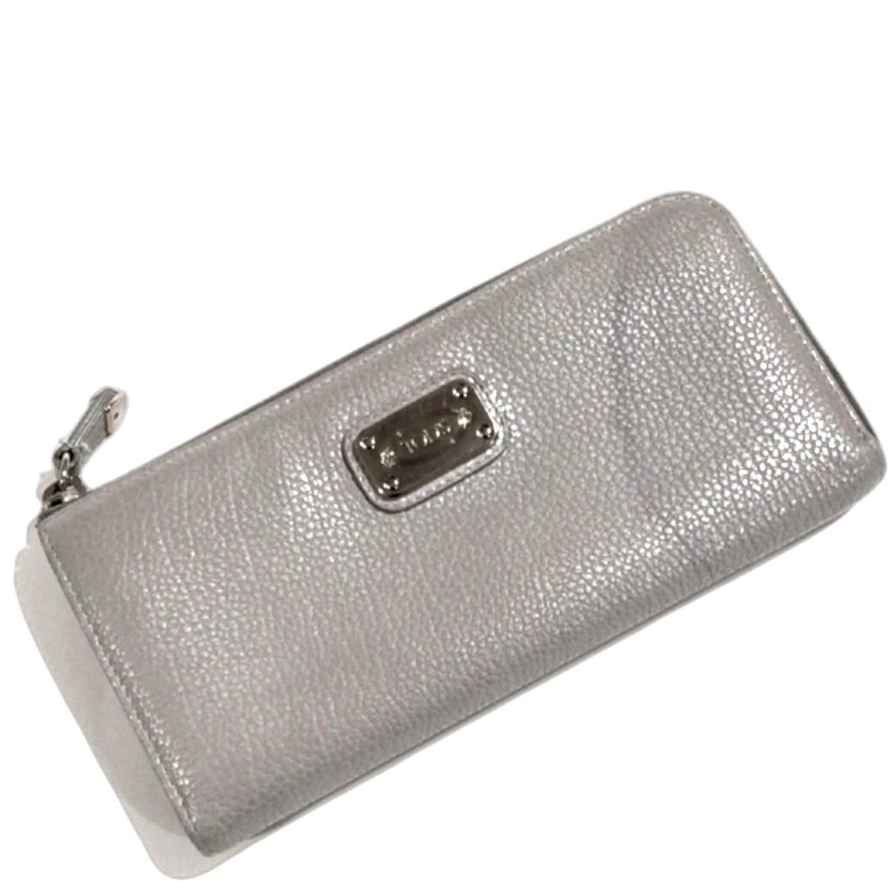TOD’S Elegant Gray Leather & Sleek Wallet – Long Zip-Around Style 7.75x4''